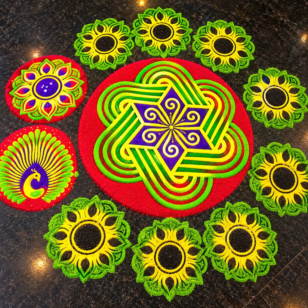 RangoliTwirl 4-Inch Magic Rotating Rangoli Maker Kit with 2 Design Jalis & Filter Box - Buy 1 Get 1 FREE🌈 🪔 ✨