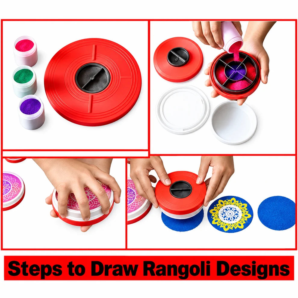 RangoliTwirl 4-Inch Magic Rotating Rangoli Maker Kit with 2 Design Jalis & Filter Box - Buy 1 Get 1 FREE🌈 🪔 ✨