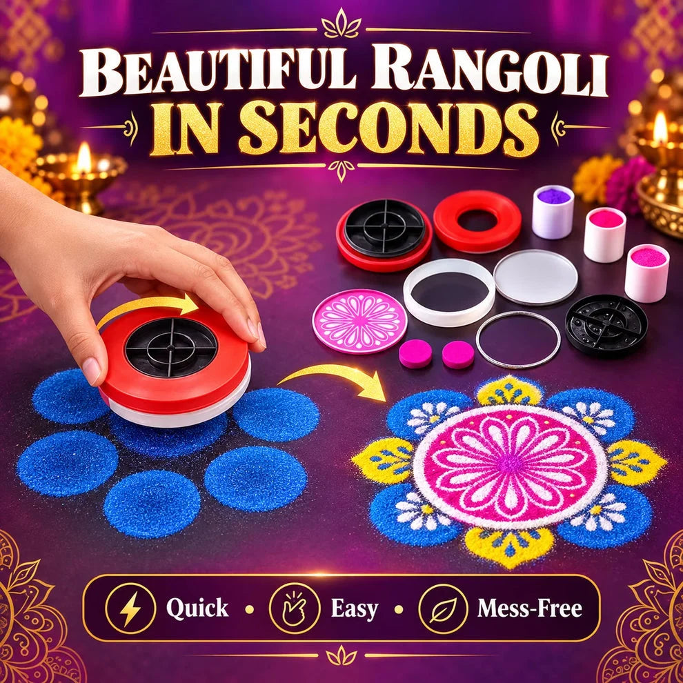 RangoliTwirl 4-Inch Magic Rotating Rangoli Maker Kit with 2 Design Jalis & Filter Box - Buy 1 Get 1 FREE🌈 🪔 ✨