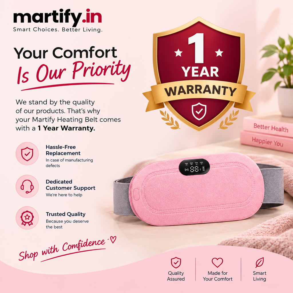 Martify™ Period Cramp Relief Heating Pad – 4 Massage Modes, LED Display & Comfortable Wearable Belt (Pink)
