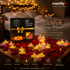 Scented Tea Lights Candles in Bulk | 50 White, Smokeless, Dripless & Long Lasting Paraffin Premium Tea Candles 🌈 🪔 ✨