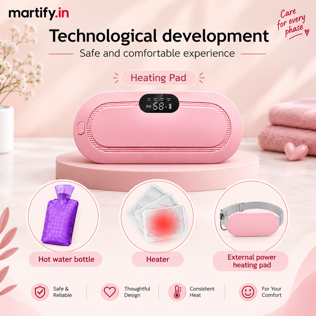 Martify™ Period Cramp Relief Heating Pad – 4 Massage Modes, LED Display & Comfortable Wearable Belt (Pink)